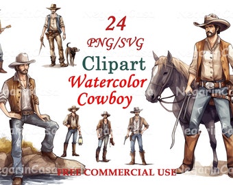 Cowboy Guy Clipart – Watercolor Western Male PNG, Rustic Cowboy Art