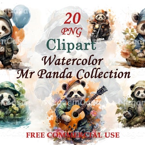 Mr. Panda Clipart – Watercolor PNG for Kids Birthday & Nursery Decor