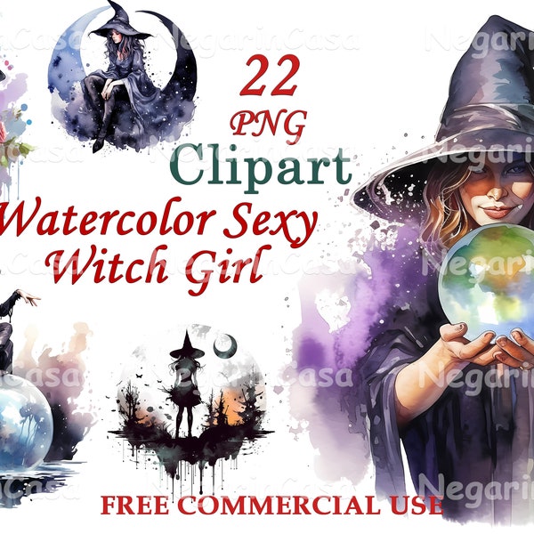 Watercolor Sexy witch girl , Watercolor Sexy witch girl clipart, Sexy witch girl  clipart, NegarinCasa