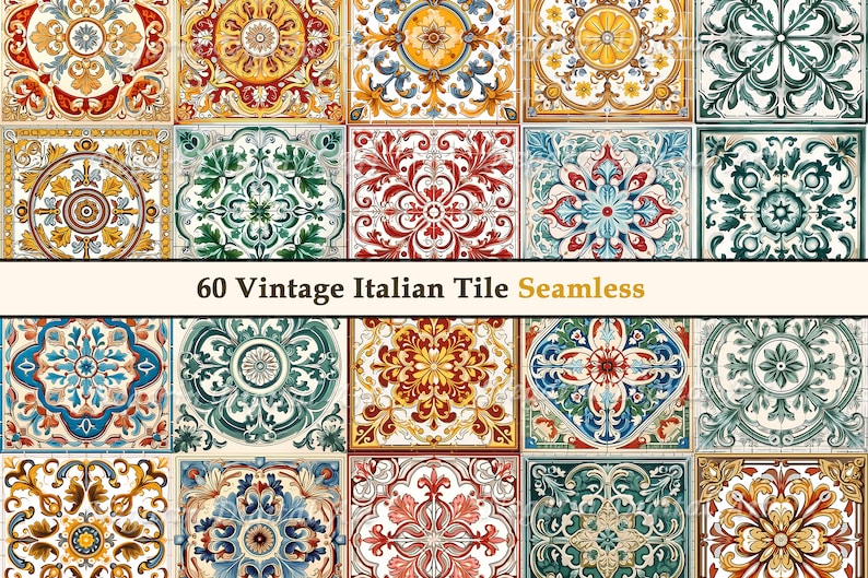 Italian Tile Clipart V1 – Vintage Pattern PNG for Mediterranean Decors ...