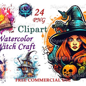 Clipart sorcellerie - Aquarelle magique vintage PNG, Art d'Halloween