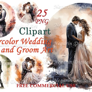Wedding Couple Clipart – Watercolor Bride & Groom PNG for Romantic Art