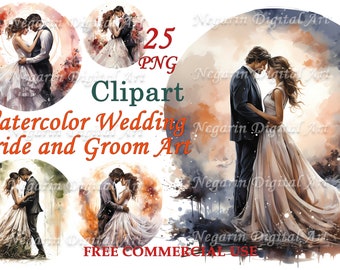 Wedding Couple Clipart – Watercolor Bride & Groom PNG for Romantic Art