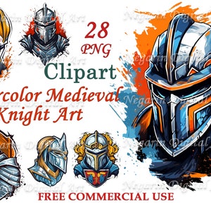 Clipart middeleeuwse ridder – aquarel krijger, png, historische strijdkunst