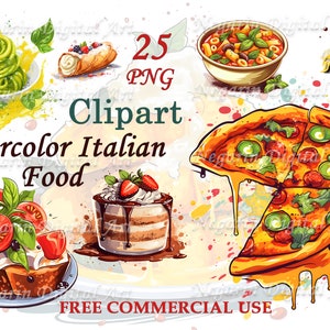 Italian Food Clipart – Watercolor PNG for Menu & Kitchen Art
