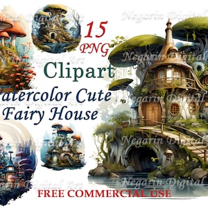 Watercolor Fairy House Clipart PNG, Fantasy Kids Story Cottage | Digital Download