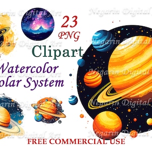 Solar System Clipart – Watercolor Planets and  Space PNG for Kids & Decor