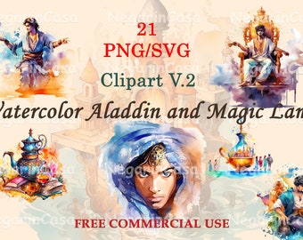 Aladdin Clipart – Watercolor Magic Lamp PNG for Kids & Fantasy Art