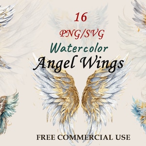 Floral Angel Wings Watercolor Clipart – Abstract Golden Wings PNG, Spiritual Art Download