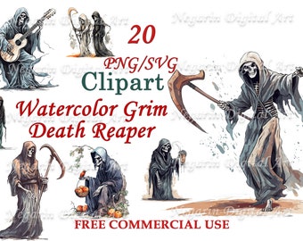 Sensenmann Clipart - Aquarell PNG für Halloween & dunkle Dekoration