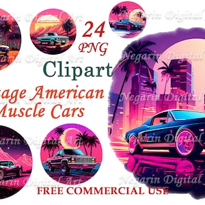 American Muscle Cars Clipart – Vintage Retro Car PNG, Classic Auto Art