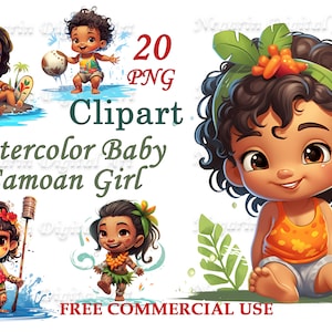 Niedliches Baby Samoan Mädchen Aquarell Clipart - Island Kultur PNG, Kinderzimmer Download