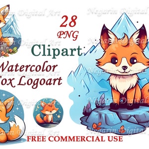 Aquarell Fuchs Clipart: Bergwald Kunst (digitaler Download)
