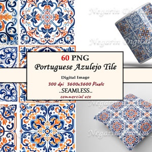 Portuguese Azulejo Tile Clipart – Seamless Blue Ceramic Pattern PNG V1