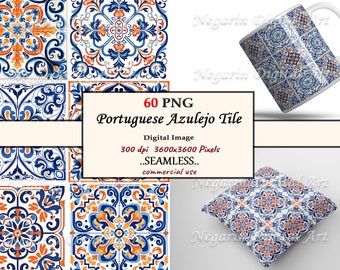 Portuguese Azulejo Tile Clipart – Seamless Blue Ceramic Pattern PNG V1