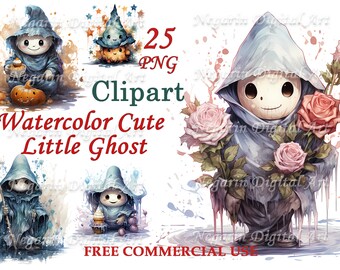 Watercolor Ghost Clipart – Halloween PNG Images (Digital Download