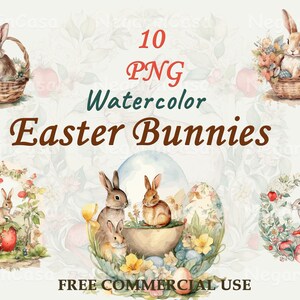 Easter Bunny Clipart – Watercolor Spring PNG Set for Kids & Cards