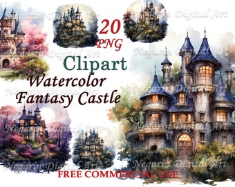 Fantasy Castle Clipart – Watercolor PNG for Kids, Fairytale & Magic Art