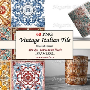 Italian Tile Clipart V2 – Vintage Pattern PNG for Mediterranean Decor