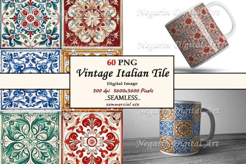 Italian Tile Clipart V1 – Vintage Pattern PNG for Mediterranean Decors ...