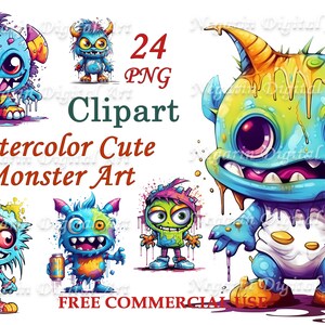 Clipart di mostri carini - Acquerello per la cameretta dei bambini, PNG per la cameretta dei bambini