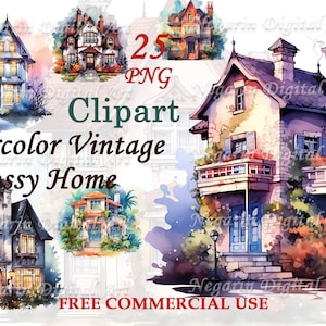 Vintage Cozy Home Clipart – Watercolor PNG for Calm Decor & Journals