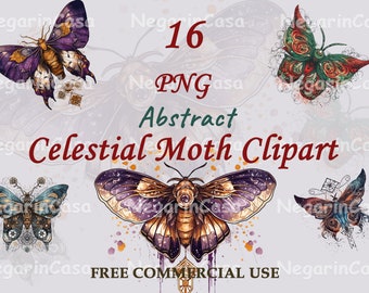 Puede incluir: Un conjunto de 16 imágenes de clipart digital que presentan polillas celestiales abstractas en varios colores y diseños. Las polillas tienen detalles intrincados y son perfectas para agregar un toque de fantasía a tus proyectos.
