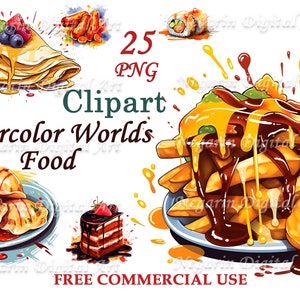 World Food Clipart - Aquarell Global Küche PNG Set, Küchenkunst