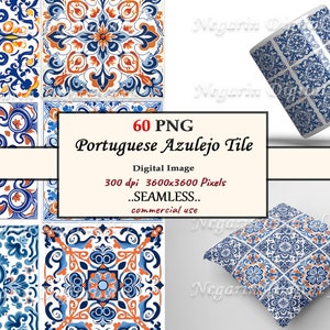 Portuguese Azulejo Tile Clipart – Seamless Blue Ceramic Pattern PNG V2