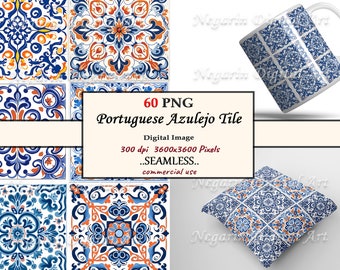 Portuguese Azulejo Tile Clipart – Seamless Blue Ceramic Pattern PNG V2