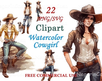 Watercolor Cowgirl Clipart: 22 PNG & SVG Files