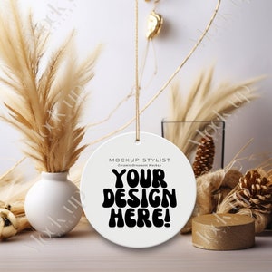 Christmas Ornament Mockup Gold String Disc Ornament Mockup Sublimation Ornament Mockup Round Ceramic Ornament Mock Ornament Mockup Printify