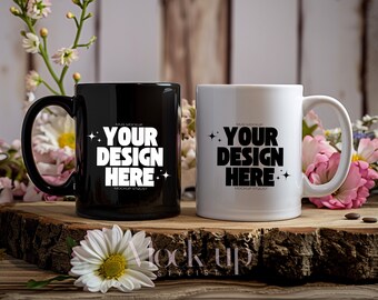 11oz Mug Two Side Mockup, Mug Mockup Both Sides Front Back Mug Mockup, Floral Mug Mockup, Easter Mug Mockup, Black Mug Mockup, White Mug