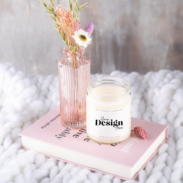 Spring Candle Mockup // White Candle Jar Mockup // 9oz Soy Candle Mockup // Printify Product Mockup // Styled Stock Photography