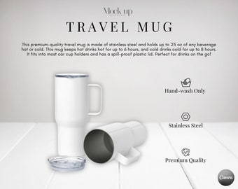 Travel Mug Mockup // Travel Mug Infographics // Generic Brand Travel Mug // Sublimation Product Mockup // Printiful Travel Mug // POD