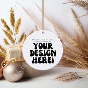 Christmas Ornament Mockup Gold String Disc Ornament Mockup Sublimation Ornament Mockup Round Ceramic Ornament Mock Ornament Mockup Printify