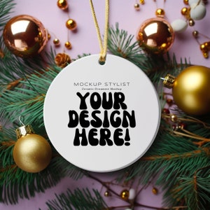 Christmas Ornament Mockup Gold String Disc Ornament Mockup Sublimation Ornament Mockup Round Ceramic Ornament Mock Ornament Mockup Printify