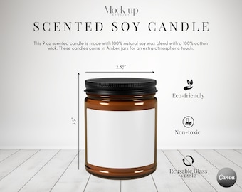 Candle Mockup // Candle Size Chart, Jar Candle Mockup, Soy Candle Sizing Chart, Amber Jar Candle Mockup, Printify Candle Size Chart