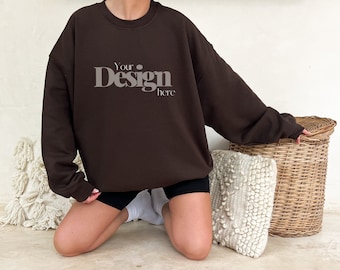 Chocolate Brown Gildan 18000 Mockup | Gildan Sweatshirt Mockup | Sweatshirt Mockup | Gildan Model Mock | 18000 Mockup | Chocolate Brown