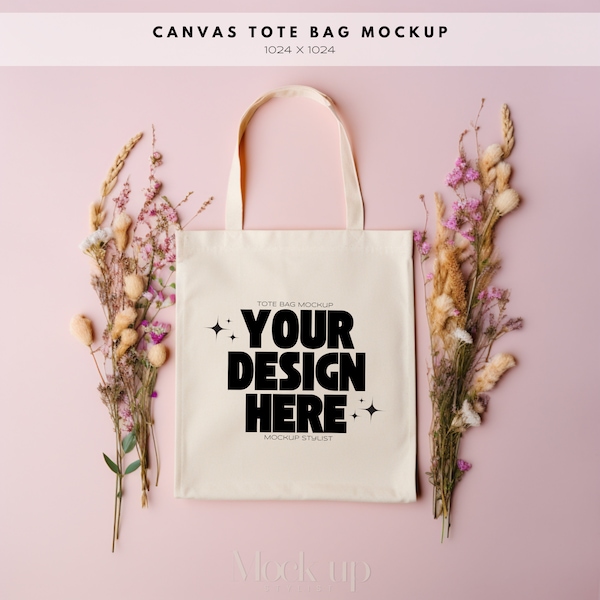 Boho Natürliche Canvas Tragetasche Mockup Liberty Tragetasche Mockup Muttertagsgeschenk Mockup Wilde Blume Tragetasche Mock Up Minimalist Style Bag Mockup