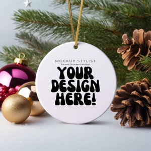 Christmas Ornament Mockup Gold String Disc Ornament Mockup Sublimation Ornament Mockup Round Ceramic Ornament Mock Ornament Mockup Printify