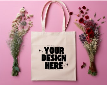 Natuurlijke Tote Bag Mockup, Boho Canvas Tote Mockup, Natural Tote Mockup, Tote Mockup, Shopping Tote Mockup, Lente Bloemen Tote Mockup