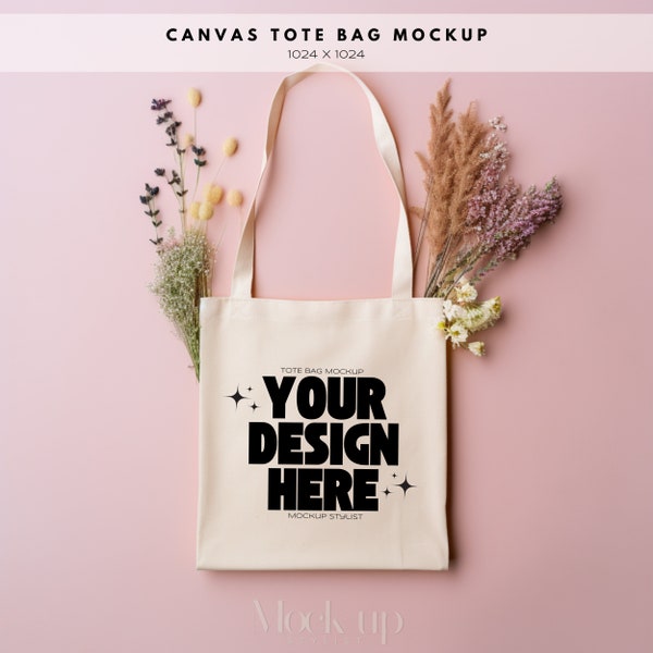 Frühling Einkaufstasche Mockup Boho Natürliche Leinwand Einkaufstasche Mockup Liberty Taschen Mockup Wilde Blume Einkaufstasche Mock Up Minimalist Style Bag Mockup