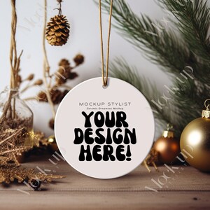 Boho Christmas Ornament Disc Ornament Mockup Christmas Ornament Mockup Printify Sublimation Ornament Mockup Round Ceramic Ornament Mockup