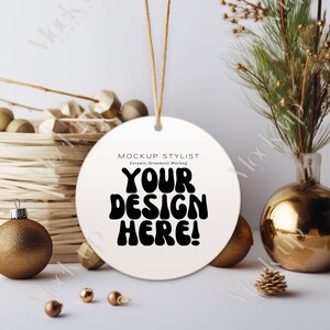 Boho Ornamento di Natale Mockup di ornamento del disco Mockup di ornamento di Natale Printify Mockup di ornamento di sublimazione Mockup di ornamento rotondo in ceramica