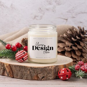 Christmas Candle Mockup // White Candle Jar Mockup // 9oz Soy Candle Mockup // Printify Product Mockup // Styled Stock Photography