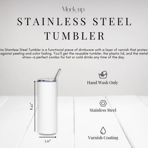 Skinny Tumbler Mockup // Skinny Tumbler Size Chart // Printiful Tumbler Mockup // Sublimation Product Mockup // 20oz Skinny Tumbler