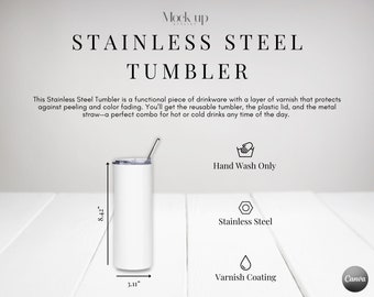 Skinny Tumbler Mockup // Skinny Tumbler Size Chart // Printiful Tumbler Mockup // Sublimation Product Mockup // 20oz Skinny Tumbler