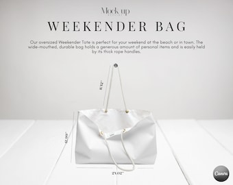 Weekender Tote Size Chart // Weekender Tote Bag Mockup // Printify Weekender Bag Mockup // Rope Handle AOP Bag