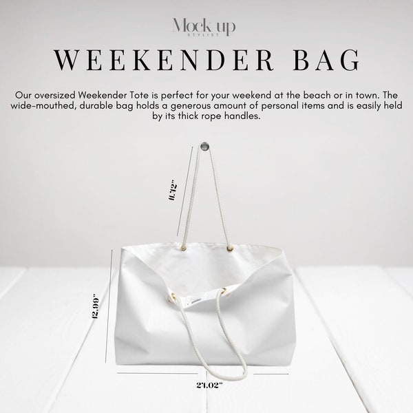 Weekender Tote Size Chart // Weekender Tote Bag Mockup // Printify Weekender Bag Mockup // Rope Handle AOP Bag
